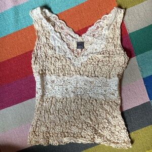 Hanky Panky Cream Ruched Lace Tank Top